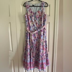 Talbots Dress Women’s Size 12p Blue Pink Floral Maxi Tiered Boho Belted Flowy
